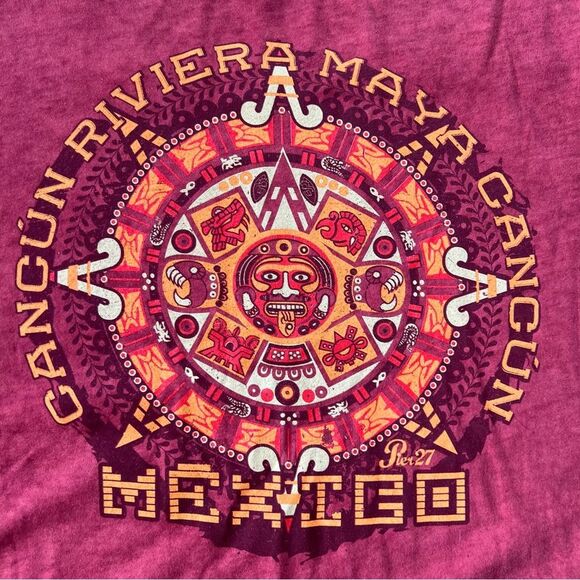 Pier 27 Men’s Distressed Riviera Maya Logo Short Sleeve Shirt Red Size L - Picture 11 of 11